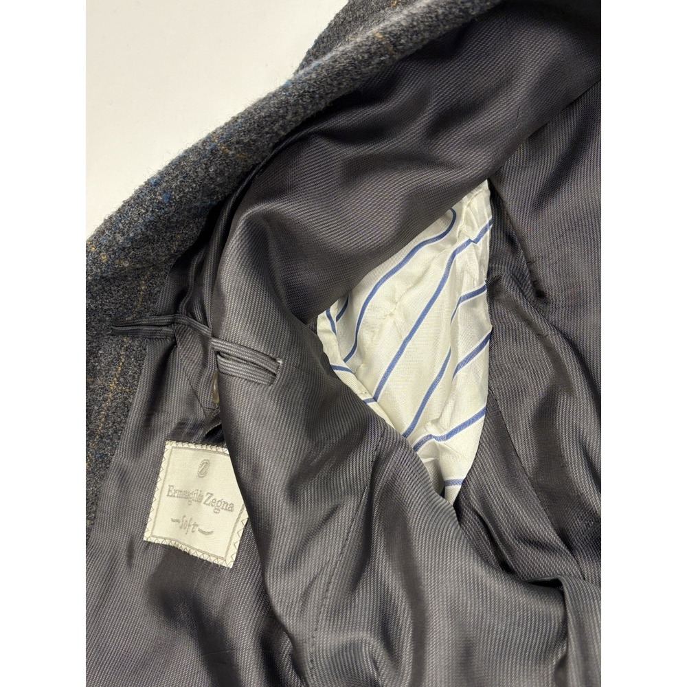 VTG Ermenegildo Zegna "Soft" Textured Boiled Wool Sport Coat 40R Gray Windowpane - Picture 6 of 13